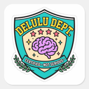 Delulu Dept Grappige Ironische Varsity Badge Stick Vierkante Sticker