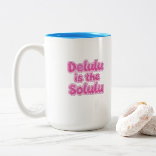 Delulu is de Solulu Roze Glitter Mok | Grappige Ge (Met donut)