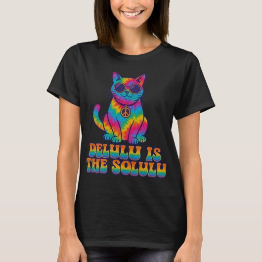 DELULU IS HET SOLULU Stropdas-Dye Hippie Cat T-Shi T-shirt (Voorkant)