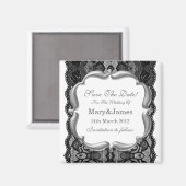 Deluxe Bewaar de datum Bruiloft  Kant Wit Magneet (Voorkant / Achterkant)