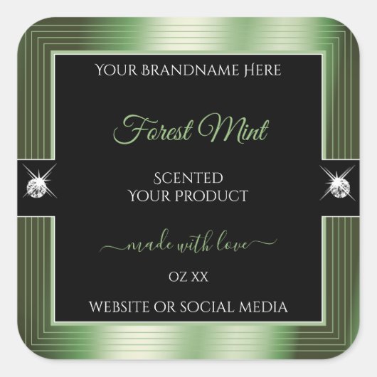 Deluxe Black Forest Green Brilliants Productlabel Vierkante Sticker (Voorkant)