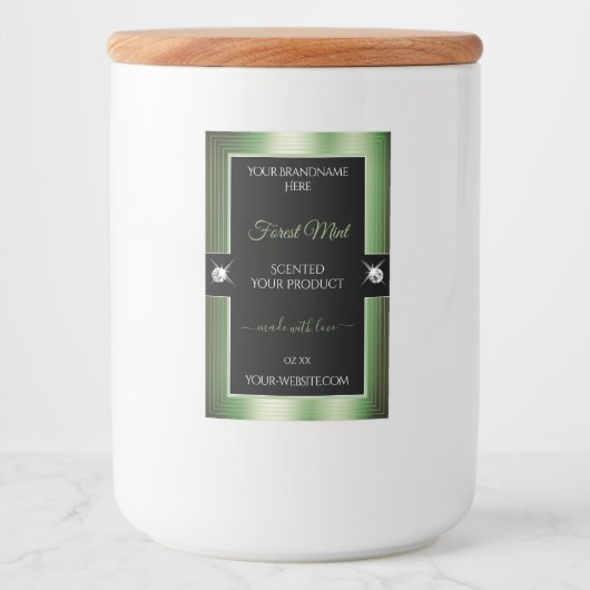 Deluxe Black Forest Green Brilliants Productlabel Voedselcontainer Etiket (Voorkant)