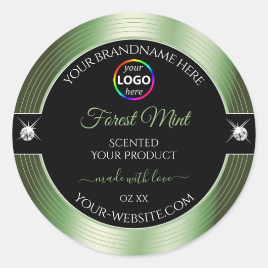 Deluxe Black Shiny Forest Green Logo Productlabel Ronde Sticker (Voorkant)