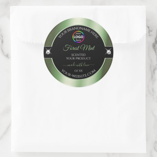 Deluxe Black Shiny Forest Green Logo Productlabel Ronde Sticker (Tas)