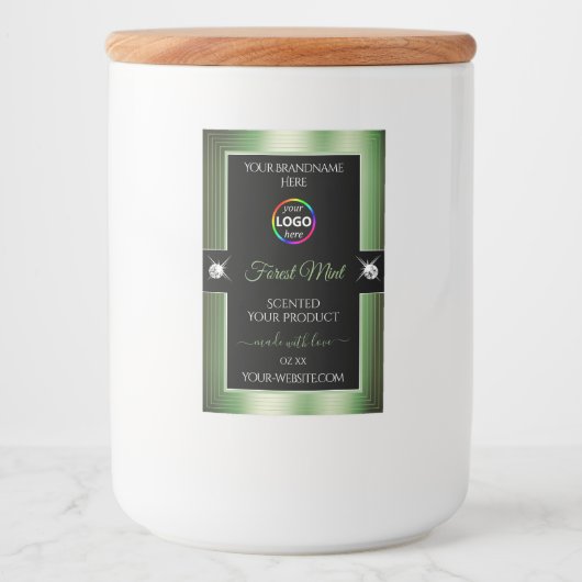 Deluxe Black Shiny Forest Green Logo Productlabel Voedselcontainer Etiket (Voorkant)