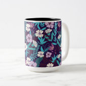 Deluxe Blauwgroen en Bourgondische bloem Tweekleurige Koffiemok (Voorkant rechts)