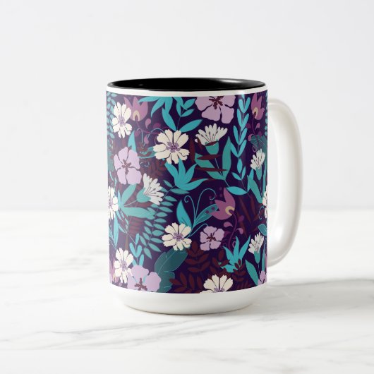 Deluxe Blauwgroen en Bourgondische bloem Tweekleurige Koffiemok (Voorkant rechts)