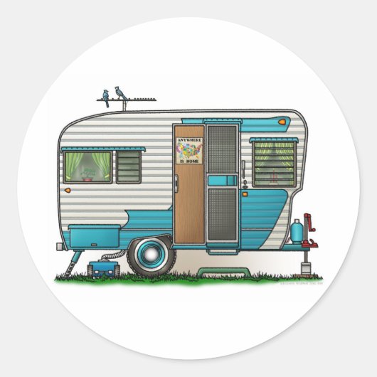 Deluxe Camper Trailer Ronde Sticker (Voorkant)