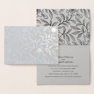 Deluxe Foil Silver Floral Wedding Invitation Folie Kaarten
