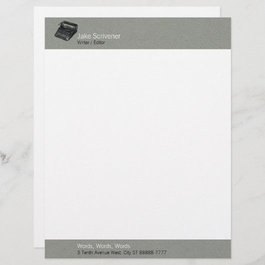 Deluxe geluidloze schrijfmachine | Grijze Faux Fla Gepersonaliseerd Briefhoofd (Voorkant / Achterkant)