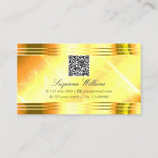 Deluxe Glanzende Gouden Gouden Grenzen met QR-Code Visitekaartje (Achterkant)