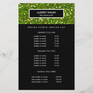 Deluxe Glittery Green Salon Prijzen & Diensten Flyer