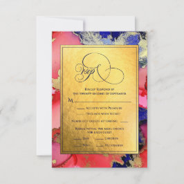 Deluxe Gold Abstracte inkt Art Wedding RSVP-kaart RSVP Kaartje