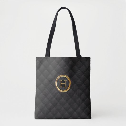 Deluxe Gold Monogram Luxe Black Diamond Patroon Tote Bag (Voorkant)