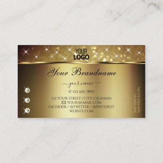 Deluxe Golden Glitter Stars Diamonds add Logo Visitekaartje (Achterkant)