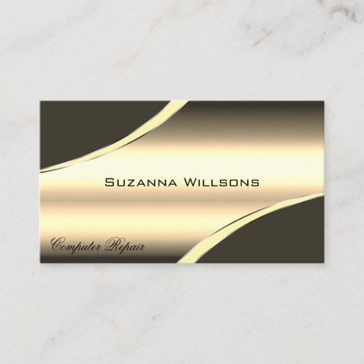 Deluxe Goud Bruin Gebogen Decorlijnen en QR-code Visitekaartje (Voorkant)