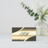 Deluxe goudbruine gebogen lijnen monogram QR-code Visitekaartje (Staand voorkant)