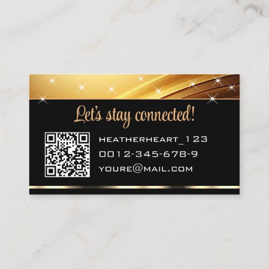 Deluxe Gouden Zwarte Sparkle Sterren Ombre QR Code Visitekaartje (Achterkant)