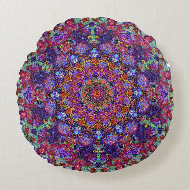 Deluxe meerkleurige mandala ornament arabesque rond kussen (Voorkant)