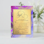 Deluxe Paarse gouden Abstracte kunstbruiloft  RSVP Kaartje (Staand voorkant)