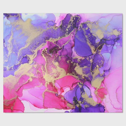 Deluxe Purple Pink Gold Ink Flow. Liquid Cadeaupapier (Vlak)