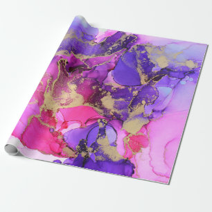 Deluxe Purple Pink Gold Ink Flow. Liquid Cadeaupapier
