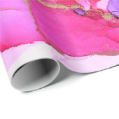 Deluxe Purple Pink Gold Ink Flow. Liquid Cadeaupapier (Rol Hoek)