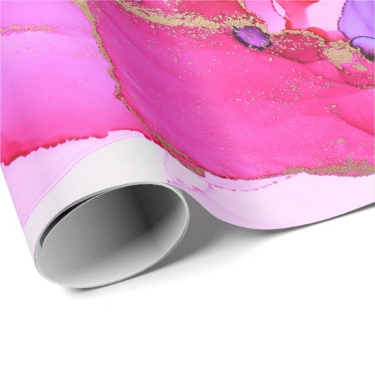 Deluxe Purple Pink Gold Ink Flow. Liquid Cadeaupapier (Rol Hoek)