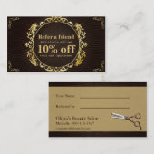 Deluxe Retro Gold Circle Hair Salon verwijzingskaa Aanbevelingskaartje (Voorkant / Achterkant)