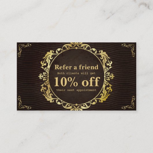 Deluxe Retro Gold Circle Hair Salon verwijzingskaa Aanbevelingskaartje (Voorkant)