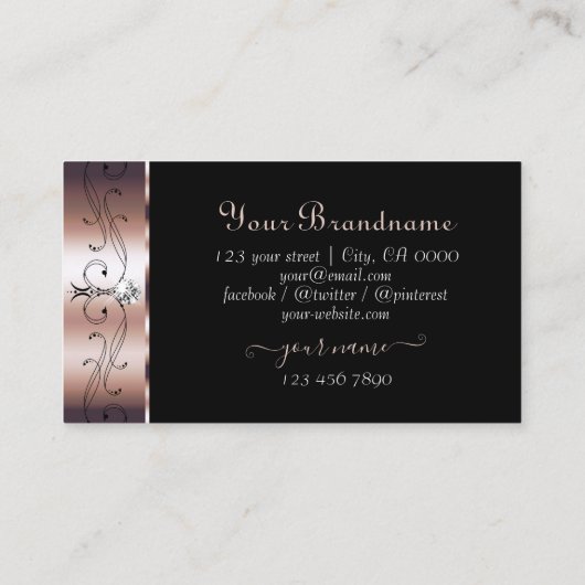 Deluxe Roos Goud en Zwart  Grenzen Monogram Visitekaartje (Achterkant)