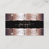 Deluxe Roos Goud en Zwart Grenzen Monogram Visitekaartje (Voorkant)