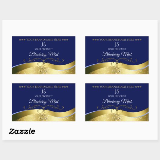 Deluxe Wavy Gold Decor Donkerblauw Monogram Label (Vel)
