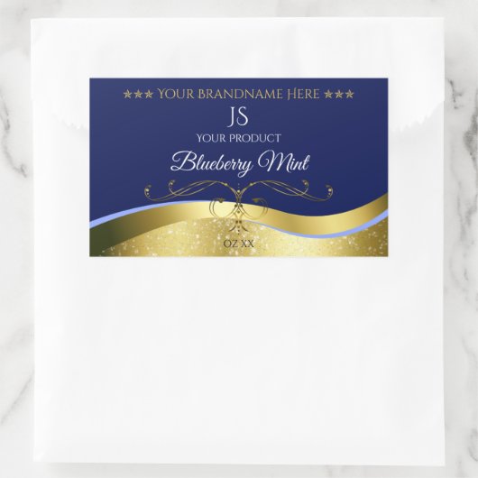 Deluxe Wavy Gold Decor Donkerblauw Monogram Label (Tas)