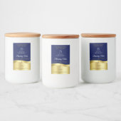 Deluxe Wavy Gold Decor Donkerblauw Monogram Label Voedselcontainer Etiket (Flessen)