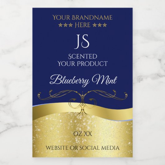 Deluxe Wavy Gold Decor Donkerblauw Monogram Label Voedselcontainer Etiket (Enkel label)