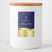 Deluxe Wavy Gold Decor Donkerblauw Monogram Label Voedselcontainer Etiket (Voorkant)