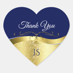Deluxe Wavy Gold Decor op Donkerblauw Bedankt Hart Sticker