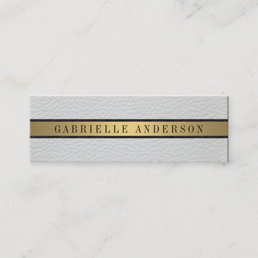 Deluxe White Leather Black Gold Metallic Trim Mini Visitekaartje (Voorkant)