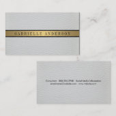 Deluxe White Leather Black Gold Metallic Trim Visitekaartje (Voorkant / Achterkant)