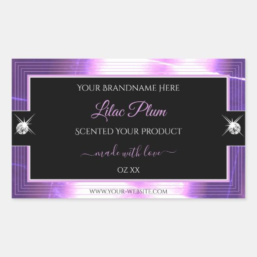 Deluxe Zwart Lila Shiny Brilliants Productlabel Rechthoekige Sticker (Voorkant)