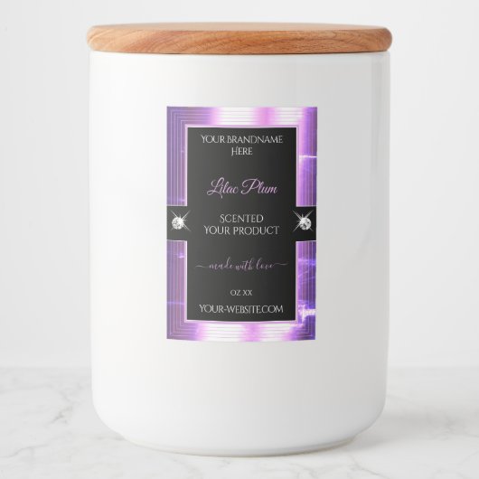 Deluxe Zwart Lila Shiny Brilliants Productlabel Voedselcontainer Etiket (Voorkant)