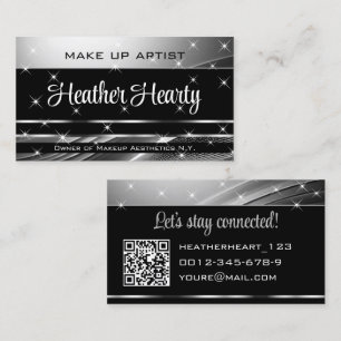 Deluxe Zwart Zilver Grijs Ombre Glitter en QR-code Visitekaartje