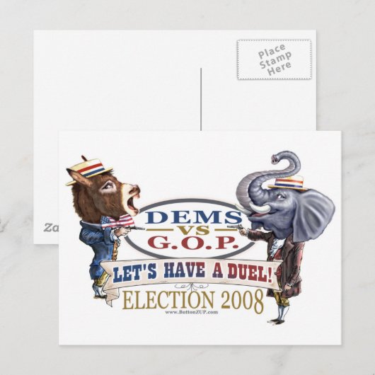 Dem Donkey vs GOP Elephant Briefkaart  (Voorkant / Achterkant)