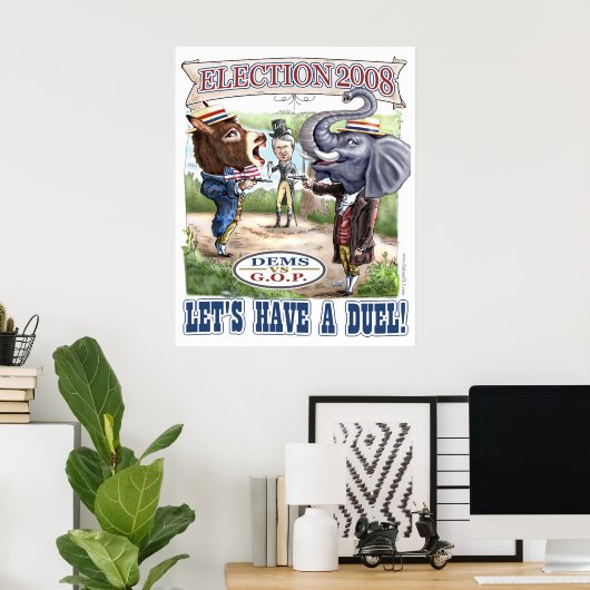 Dem Donkey vs GOP Elephant Print (Thuiskantoor)