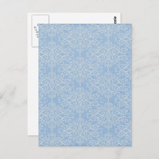 demask21 LIGHT BLUE WHITE DAMASK DECORATIVE SCROLL Briefkaart (Voorkant / Achterkant)