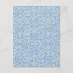 demask21 LIGHT BLUE WHITE DAMASK DECORATIVE SCROLL Briefkaart