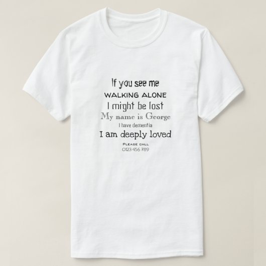 Dementie met zwarte tekst t-shirt (Design voorkant)