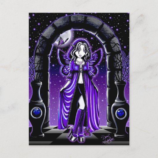 "Demi" Gothic Blue Butterfly Fairy Art Briefkaart (Voorkant)