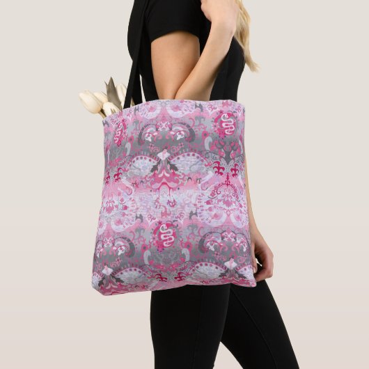 Demigirl Dragon Damask - Stijlvolle pride Flag Col Tote Bag (Dichtbij)